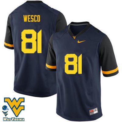 Men's West Virginia Mountaineers NCAA #81 Trevon Wesco Navy Authentic Nike Stitched College Football Jersey WE15P34DJ